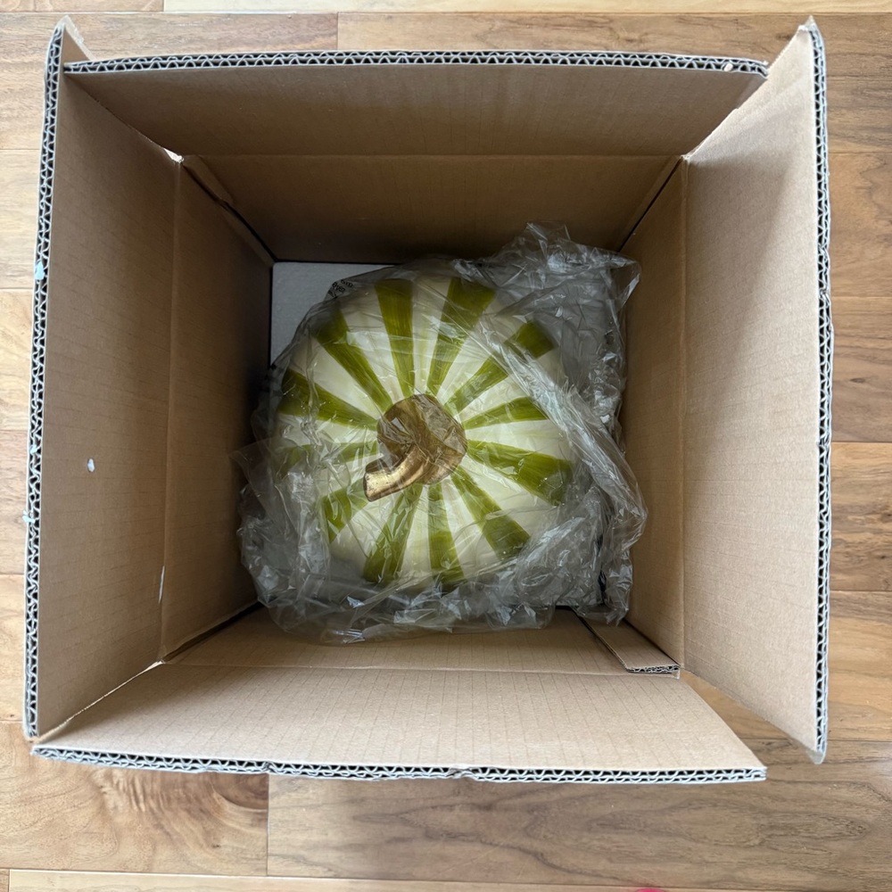 Brand New MacKenzie-Childs Moss Green & White Stripe Medium Pumpkin, NWT. - Picture 3 of 3
